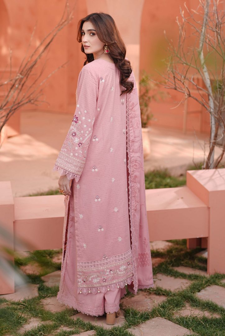 3 Piece Unstitched Embroidered jackquard velvet shawl Hoorish by Johra JW/ 591