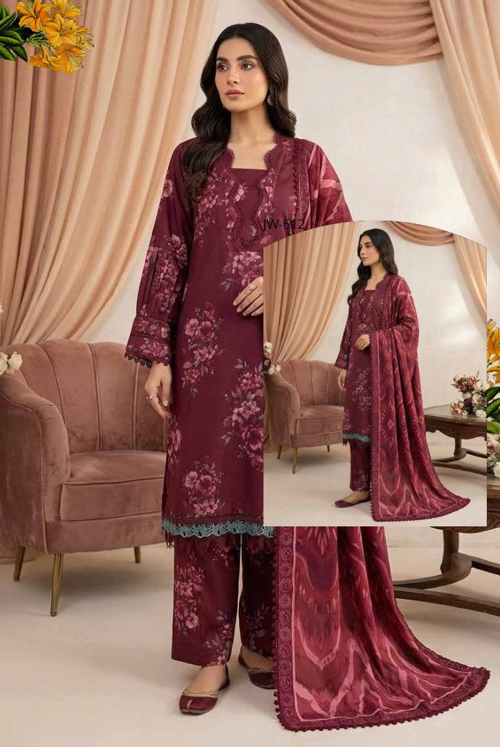 3 Piece Unstitched Wool shawl Embroidered Khaas by Johra JW-612
