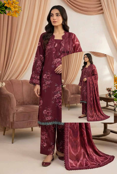 3 Piece Unstitched Wool shawl Embroidered Khaas by Johra JW-612