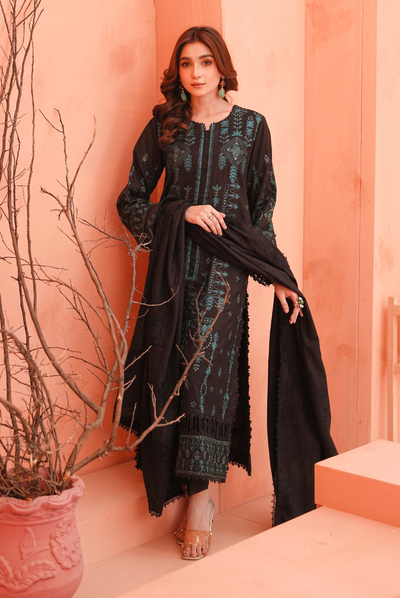 3 Piece Unstitched Embroidered Velvet Jacquard Dhanak Shawl Vihana by Johra JW/ 579