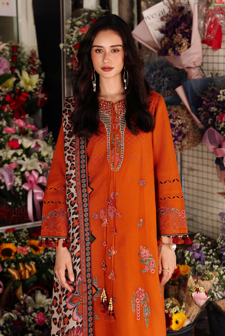 3 Piece Stitched EMBROIDERED PEACH LEATHER WITH PRINTED WOOL SHAWL by Charizma Poshima Vol-1'25 PSW5-03