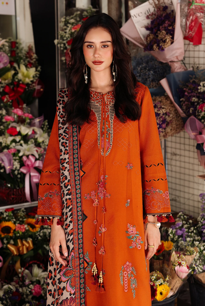 3 Piece Stitched EMBROIDERED PEACH LEATHER WITH PRINTED WOOL SHAWL by Charizma Poshima Vol-1'25 PSW5-03