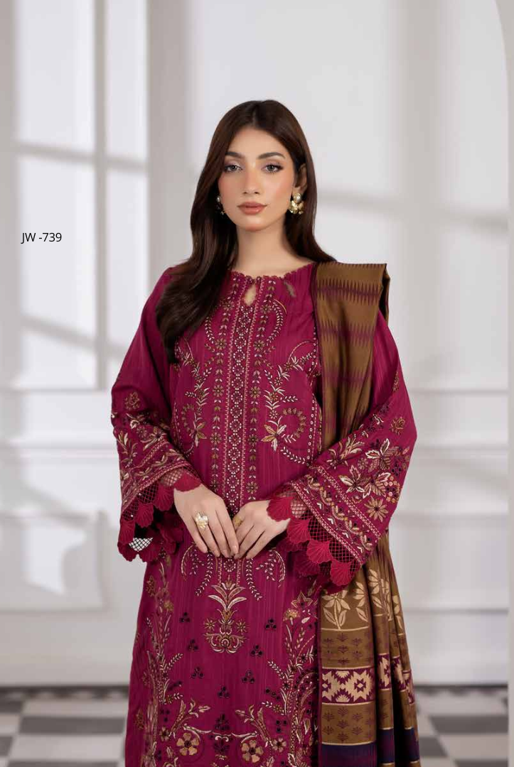 3 Piece Unstitched Embroidered Jacquard Shaw Ameeli by Johra JW -739