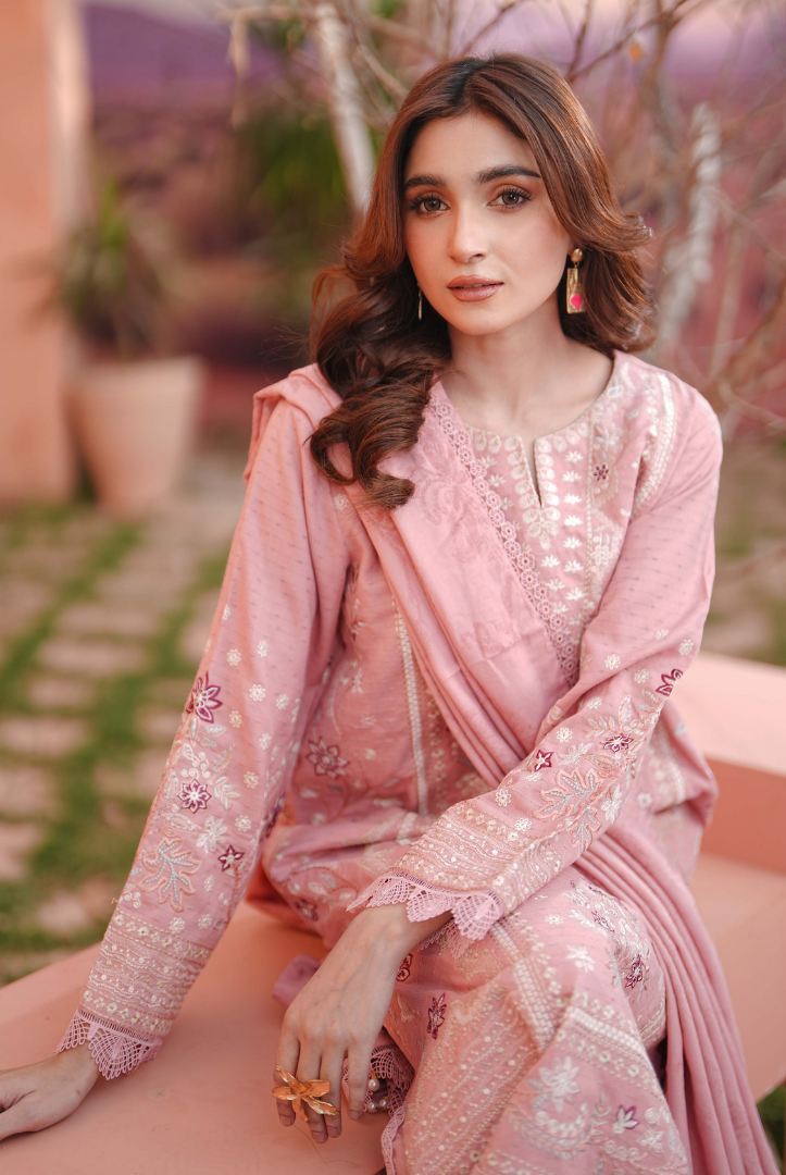 3 Piece Unstitched Embroidered jackquard velvet shawl Hoorish by Johra JW/ 591