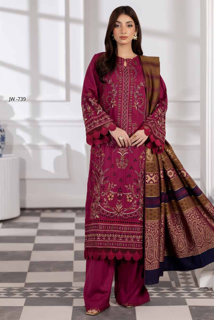 3 Piece Unstitched Embroidered Jacquard Shaw Ameeli by Johra JW -739