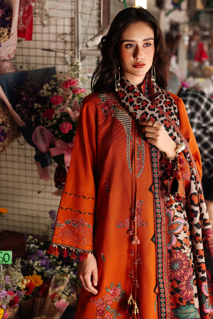 3 Piece Stitched EMBROIDERED PEACH LEATHER WITH PRINTED WOOL SHAWL by Charizma Poshima Vol-1'25 PSW5-03