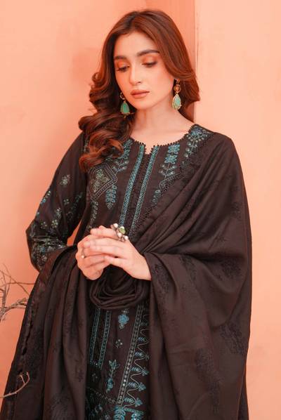 3 Piece Unstitched Embroidered Velvet Jacquard Dhanak Shawl Vihana by Johra JW/ 579