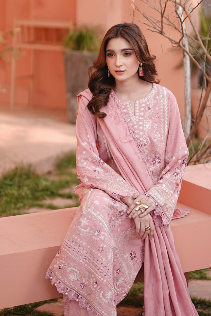 3 Piece Unstitched Embroidered jackquard velvet shawl Hoorish by Johra JW/ 591