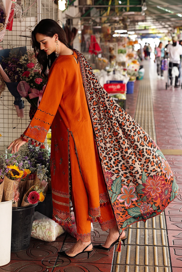 3 Piece Stitched EMBROIDERED PEACH LEATHER WITH PRINTED WOOL SHAWL by Charizma Poshima Vol-1'25 PSW5-03