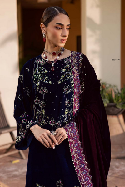 3 Piece Unstitched Velvet Embroidered Maya by Nurèh Wedding Edit Vol-II NU25MV NW-116