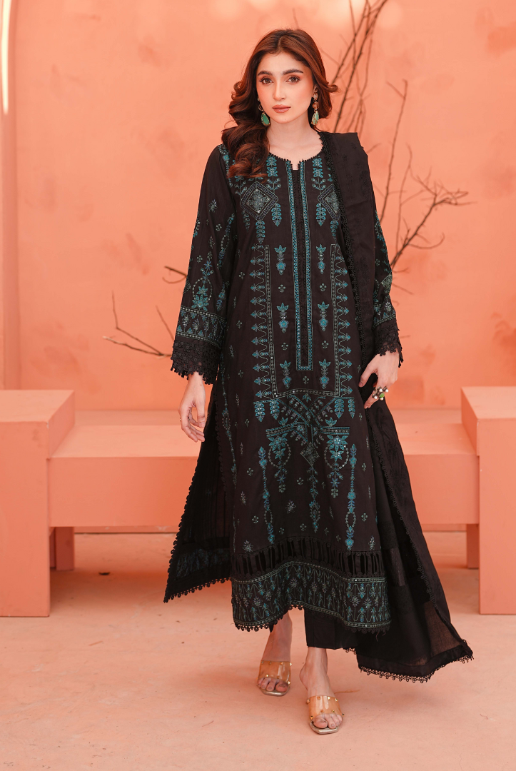 3 Piece Unstitched Embroidered Velvet Jacquard Dhanak Shawl Vihana by Johra JW/ 579