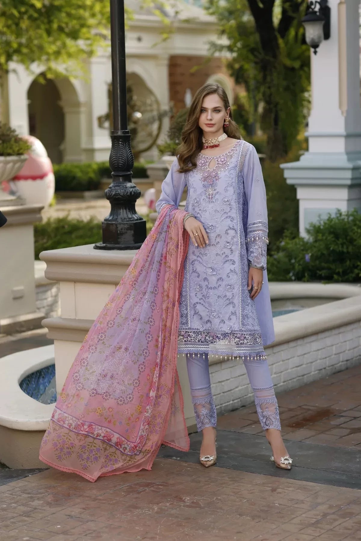 Noor By Sadia Asad Handwork Schiffli Laserkari '23 3 Piece Stitched Suit - Iris