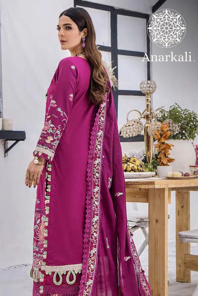Eshaisha Festive Lawn Embroidered Collection 3Piece Stitched Suit (Purple)