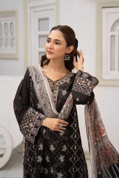 Inej By Usama Sidhu 3 Piece Stitched Embroidered Lawn Suit - Black