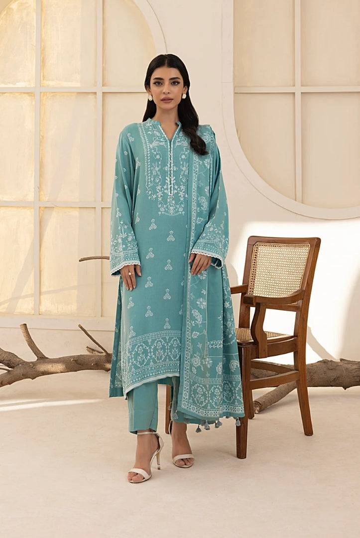 3 Piece Stitched Printed Suits Collection By Lakhany Pashmina - Aqua