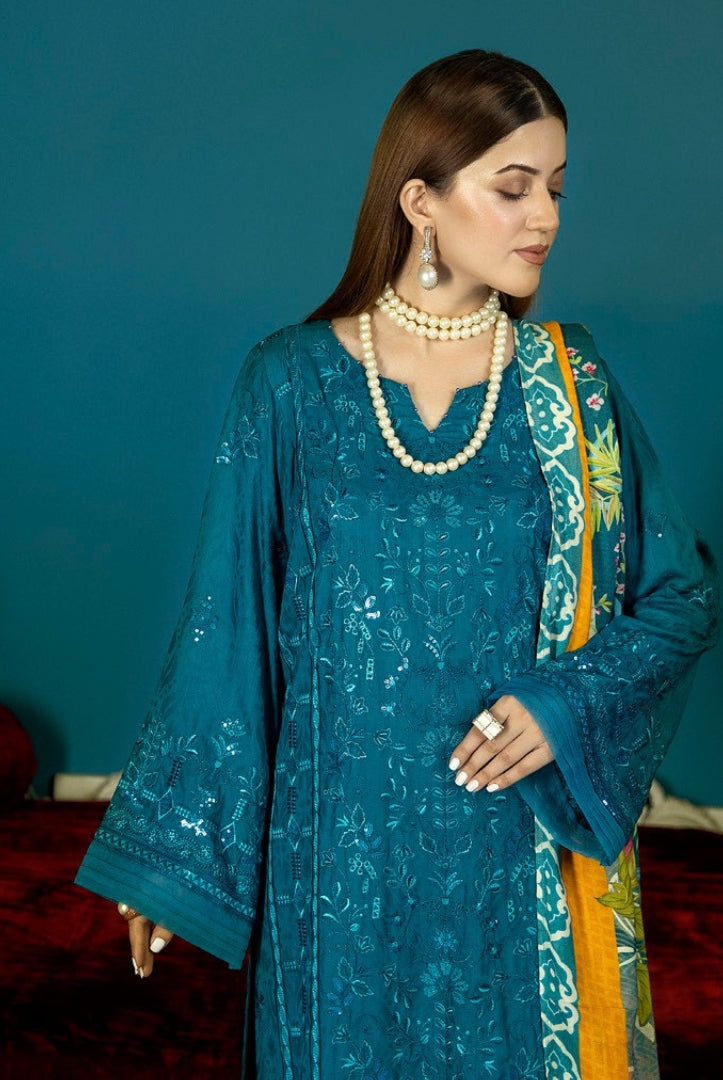 Tehzeeb By Riaz Arts Embroidered Chikankari Self Linen 3 Pc Suits Collection - 04