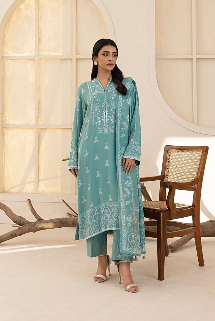 3 Piece Stitched Printed Suits Collection By Lakhany Pashmina - Aqua