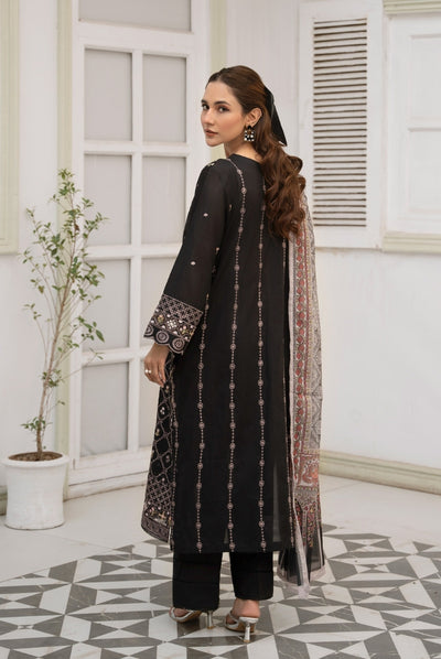 Inej By Usama Sidhu 3 Piece Stitched Embroidered Lawn Suit - Black