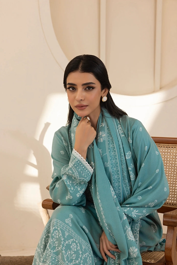 3 Piece Stitched Printed Suits Collection By Lakhany Pashmina - Aqua