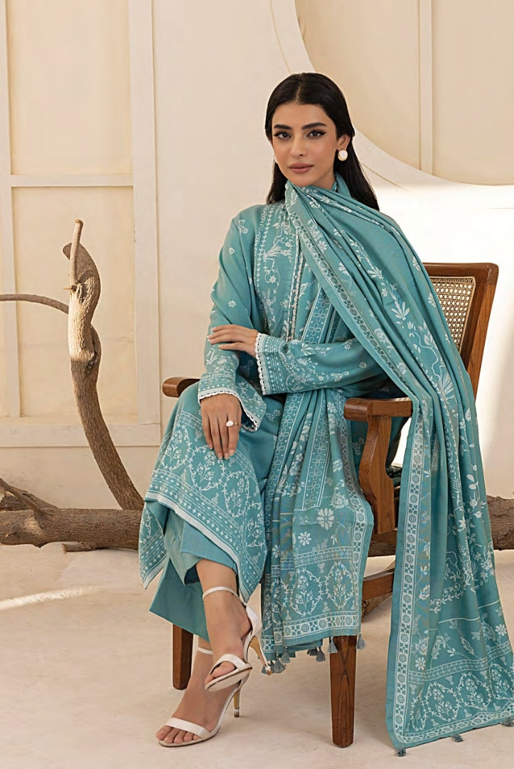 3 Piece Stitched Printed Suits Collection By Lakhany Pashmina - Aqua