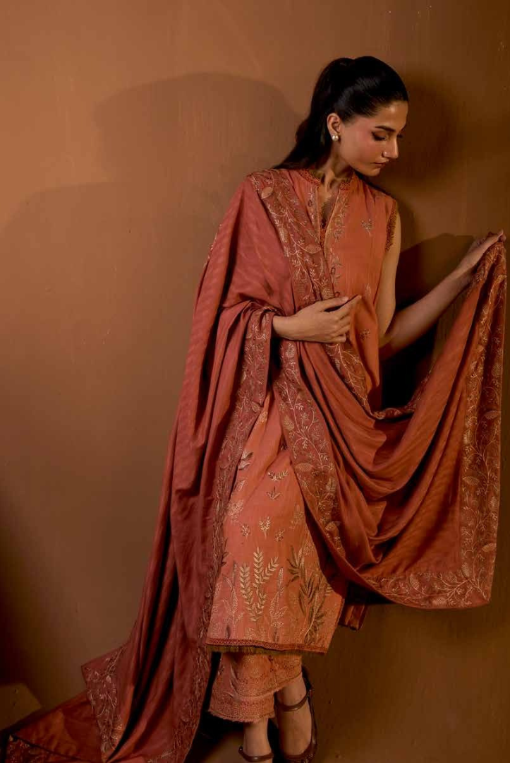 3 Piece Unstitched Embroidered Herringbone Winter Shawl by Sobia Nazir WS25-Design - 4 A