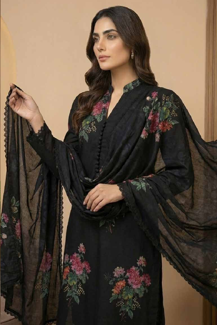 3 Piece Unstitched Wool shawl Embroidered Khaas by Johra JW-613