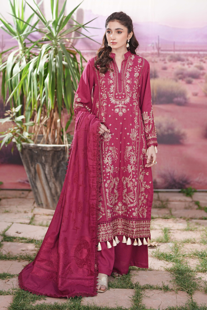 3 Piece Unstitched Embroidered jackquard velvet shawl Hoorish by Johra JW/ 592