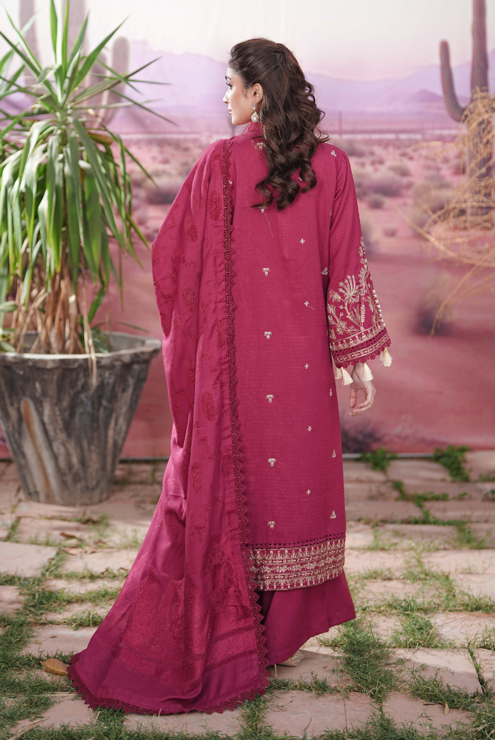 3 Piece Unstitched Embroidered jackquard velvet shawl Hoorish by Johra JW/ 592