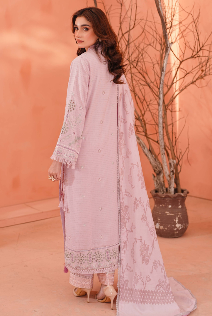 3 Piece Unstitched Embroidered Velvet Jacquard Dhanak Shawl Vihana by Johra JW/ 580