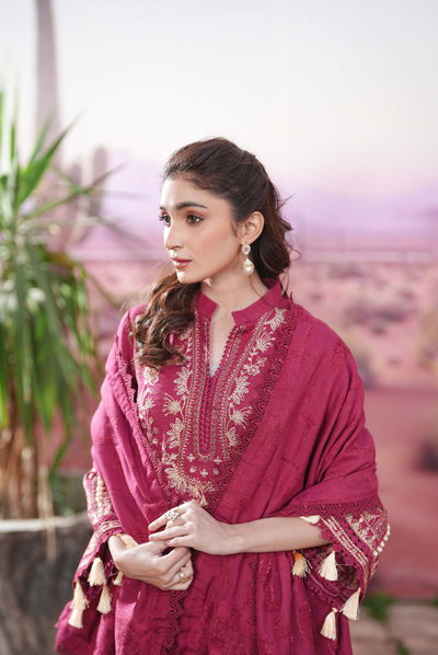 3 Piece Unstitched Embroidered jackquard velvet shawl Hoorish by Johra JW/ 592