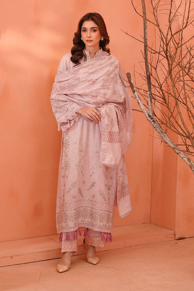 3 Piece Unstitched Embroidered Velvet Jacquard Dhanak Shawl Vihana by Johra JW/ 580