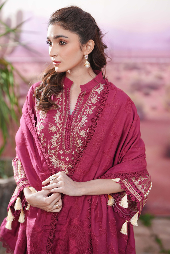 3 Piece Unstitched Embroidered jackquard velvet shawl Hoorish by Johra JW/ 592