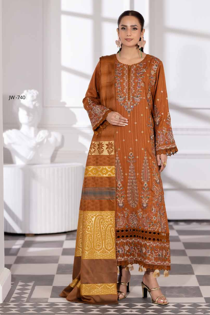 3 Piece Unstitched Embroidered Jacquard Shaw Ameeli by Johra JW -740