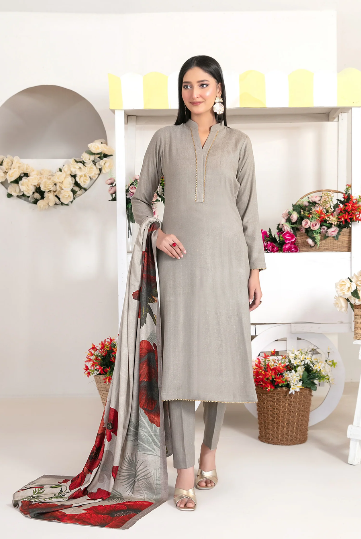3 Piece Stitched Fancy Printed Leather Peach Laila by Tawakkal  Winter Collection D-4717