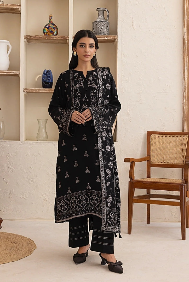 3 Piece Stitched Printed Suits Collection By Lakhany Pashmina - Black