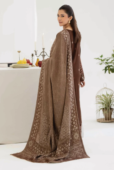 3 Piece Stitched EMBROIDERED PEACH LEATHER WITH PURE JECQUARD WOOL SHAWL ZEINA by JOHRA JW-369