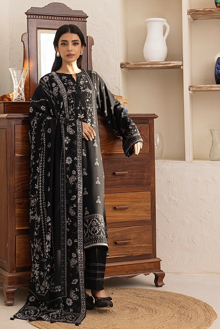 3 Piece Stitched Printed Suits Collection By Lakhany Pashmina - Black