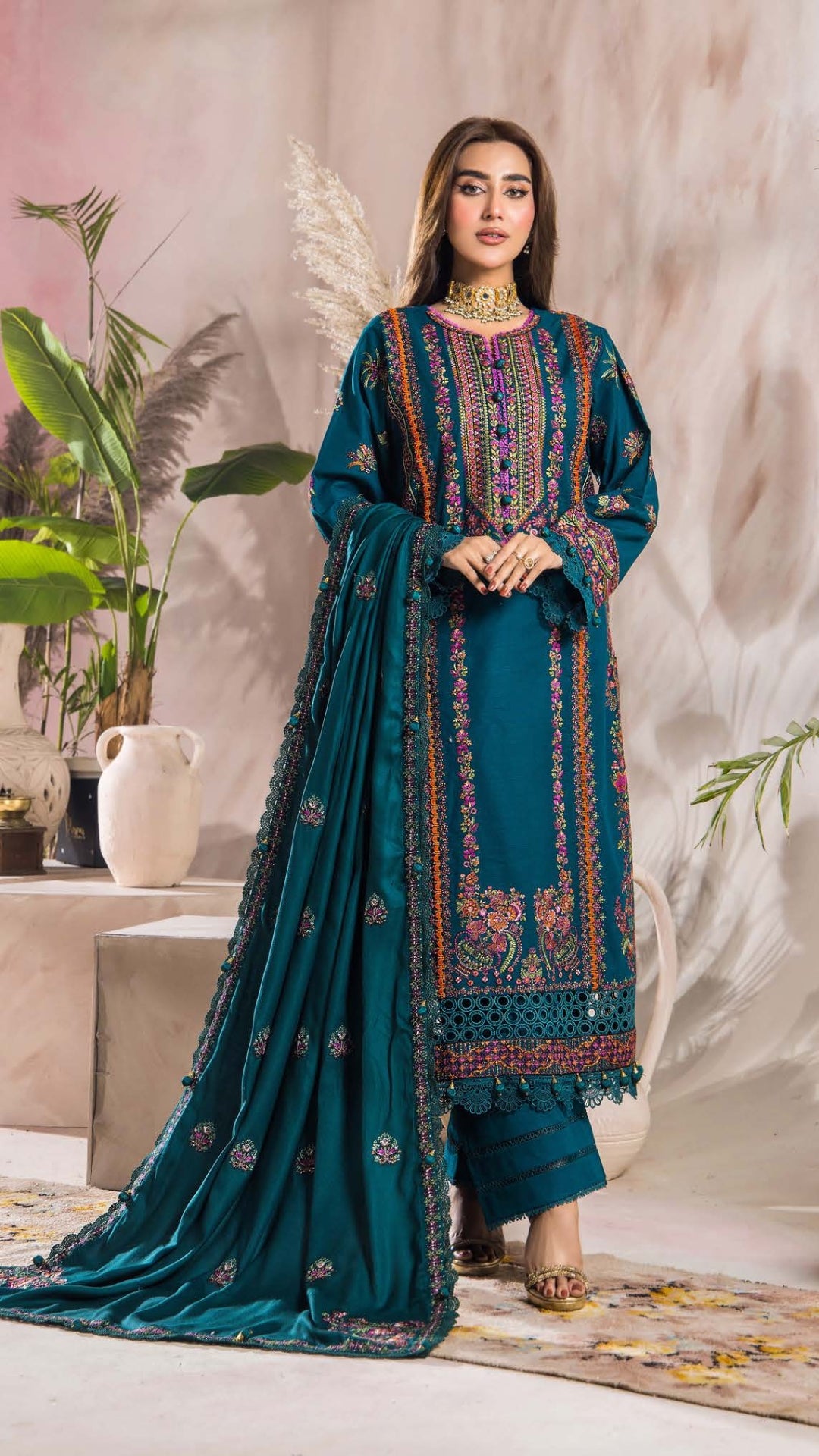 3 Piece Stitched Luxury Winter Embroidered Collection Vol.2 By Eshaisha - 05