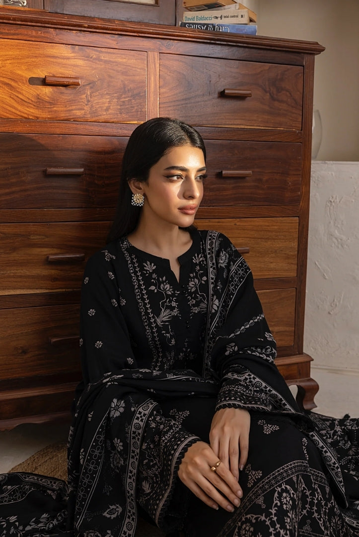 3 Piece Stitched Printed Suits Collection By Lakhany Pashmina - Black