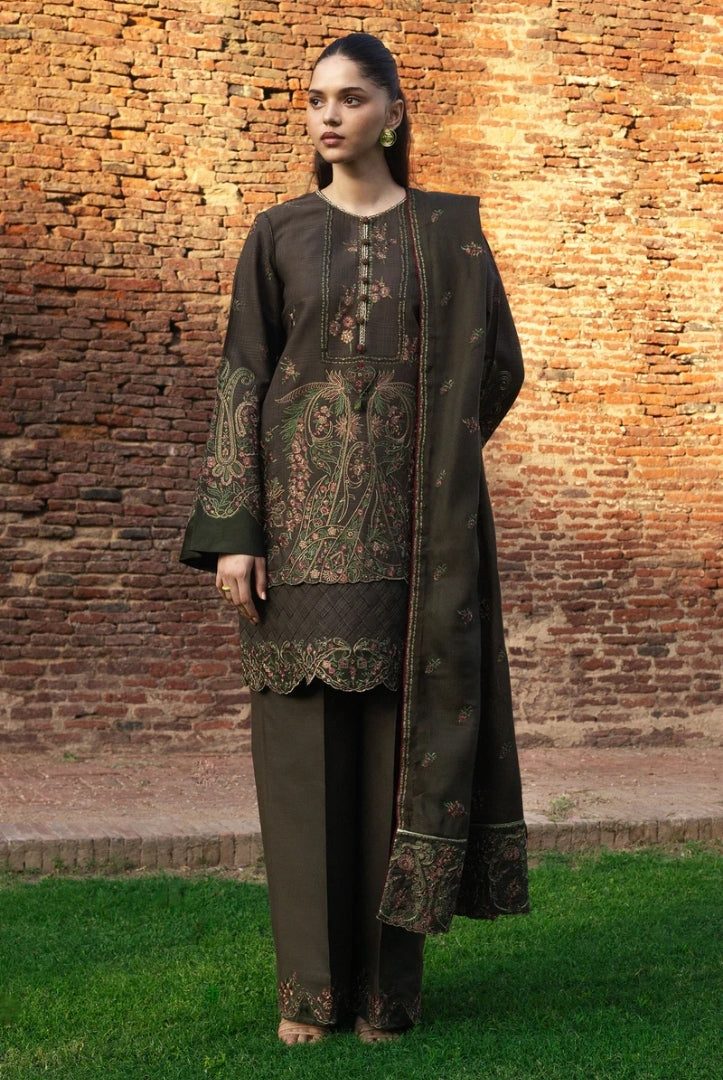 3 Piece Stitched Embroidered Khaddar Suit From Zara Shahjahan Winter Shawl Collection - ZOHREH