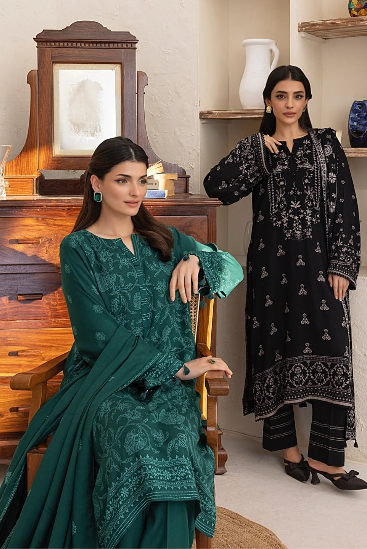 3 Piece Stitched Printed Suits Collection By Lakhany Pashmina - Black