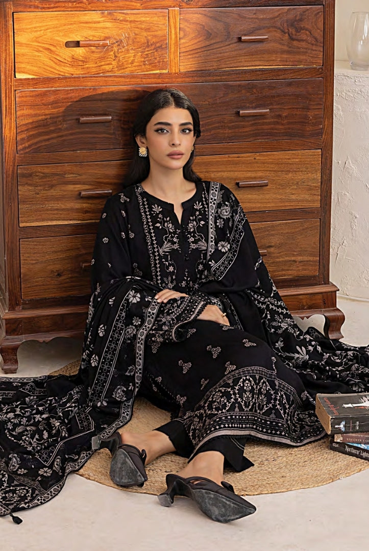 3 Piece Stitched Printed Suits Collection By Lakhany Pashmina - Black