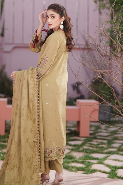 3 Piece Unstitched Embroidered Velvet Jacquard Dhanak Shawl Vihana by Johra JW/ 581