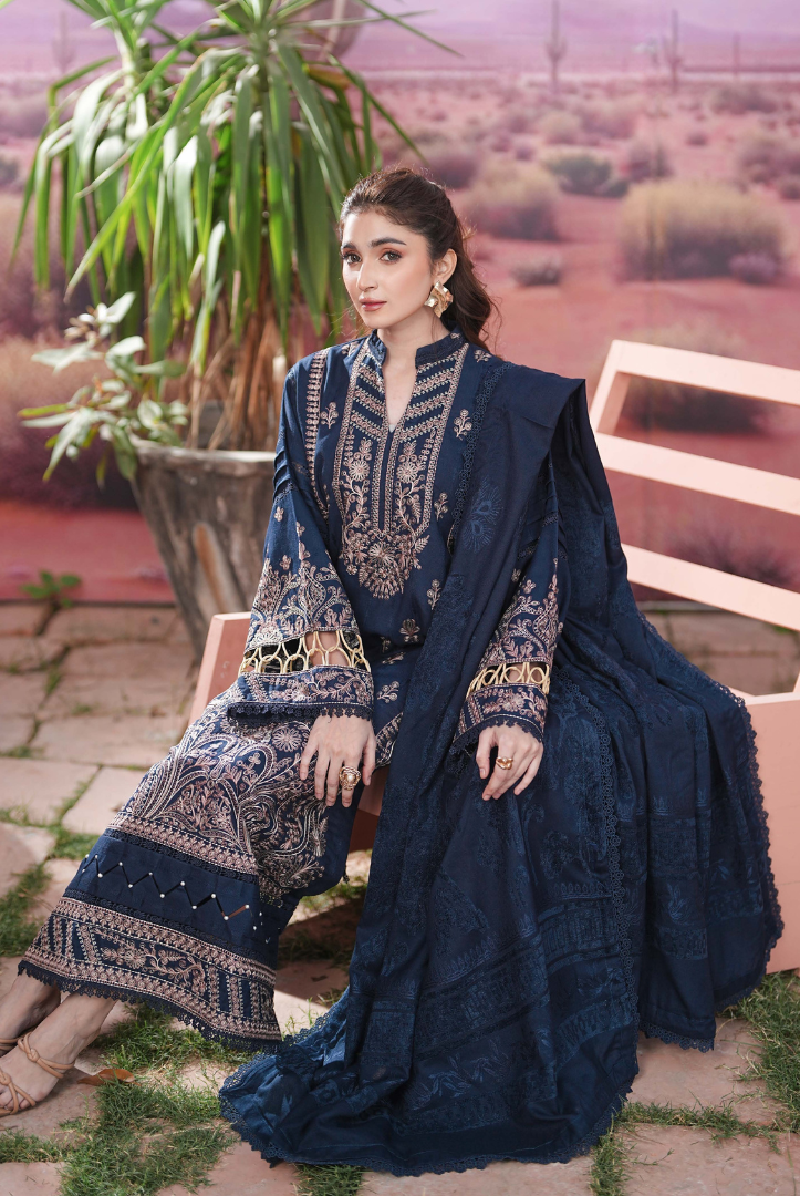 3 Piece Unstitched Embroidered jackquard velvet shawl Hoorish by Johra JW/ 593