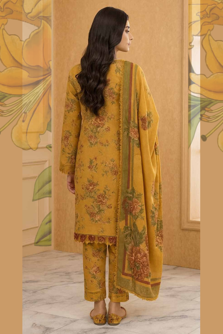 3 Piece Unstitched Wool shawl Embroidered Khaas by Johra JW-614