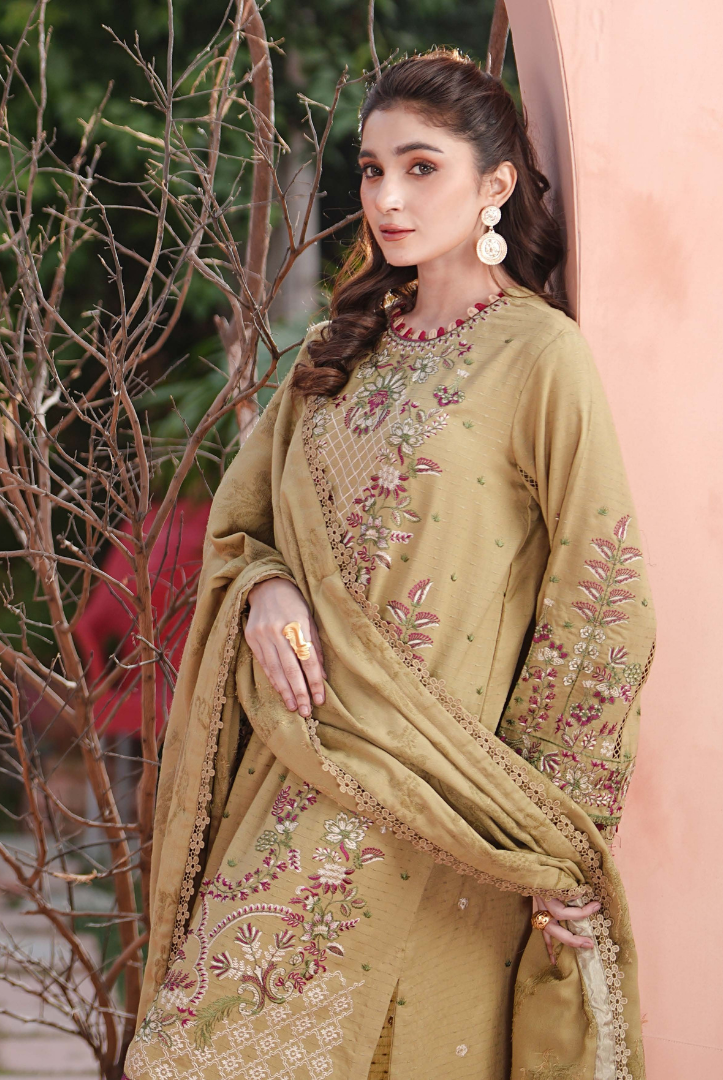 3 Piece Unstitched Embroidered Velvet Jacquard Dhanak Shawl Vihana by Johra JW/ 581