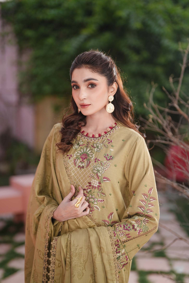 3 Piece Unstitched Embroidered Velvet Jacquard Dhanak Shawl Vihana by Johra JW/ 581