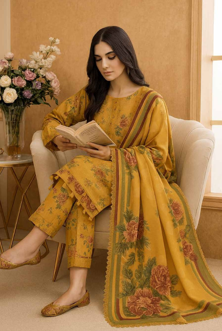 3 Piece Unstitched Wool shawl Embroidered Khaas by Johra JW-614
