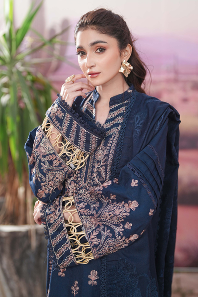 3 Piece Unstitched Embroidered jackquard velvet shawl Hoorish by Johra JW/ 593