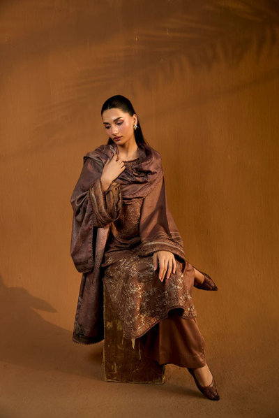 3 Piece Unstitched Embroidered Herringbone Winter Shawl by Sobia Nazir WS25-Design - 1 B